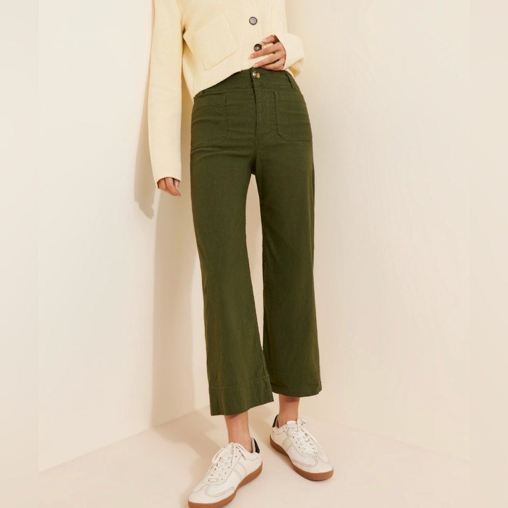 Anthropologie Colette Wide-Leg Olive Green Cropped Pants